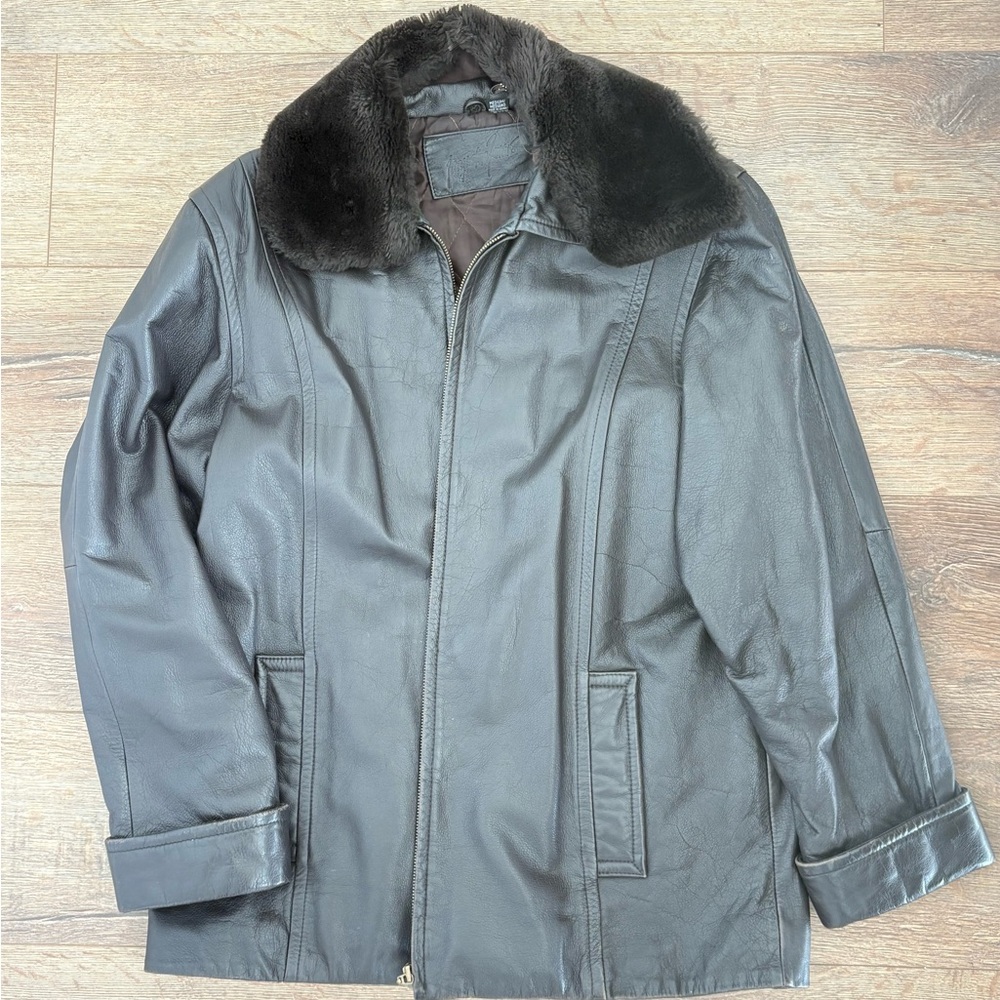 Jacqueline Ferrar Black Leather Jacket with Fur Collar